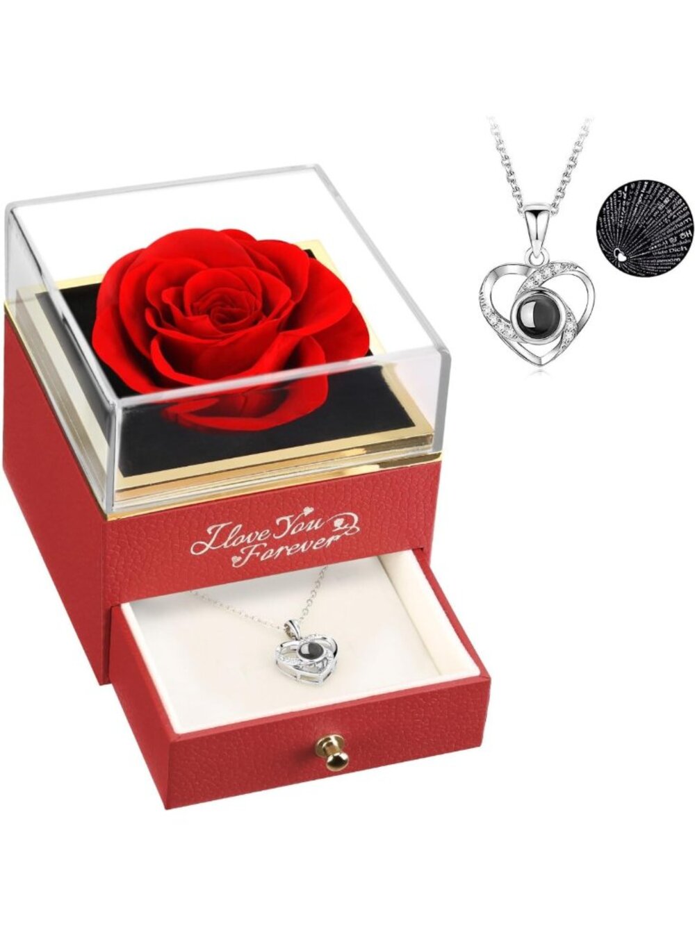 Eternal Preserved Real Rose Heart Necklace - Romantic Gift for Her, Mom
